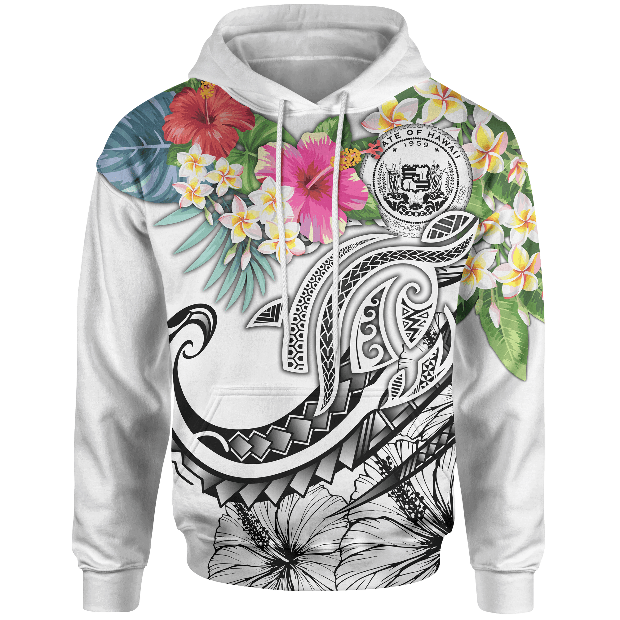 Polynesian Hawaii Hoodie Summer Plumeria (White) Unisex White - Polynesian Pride