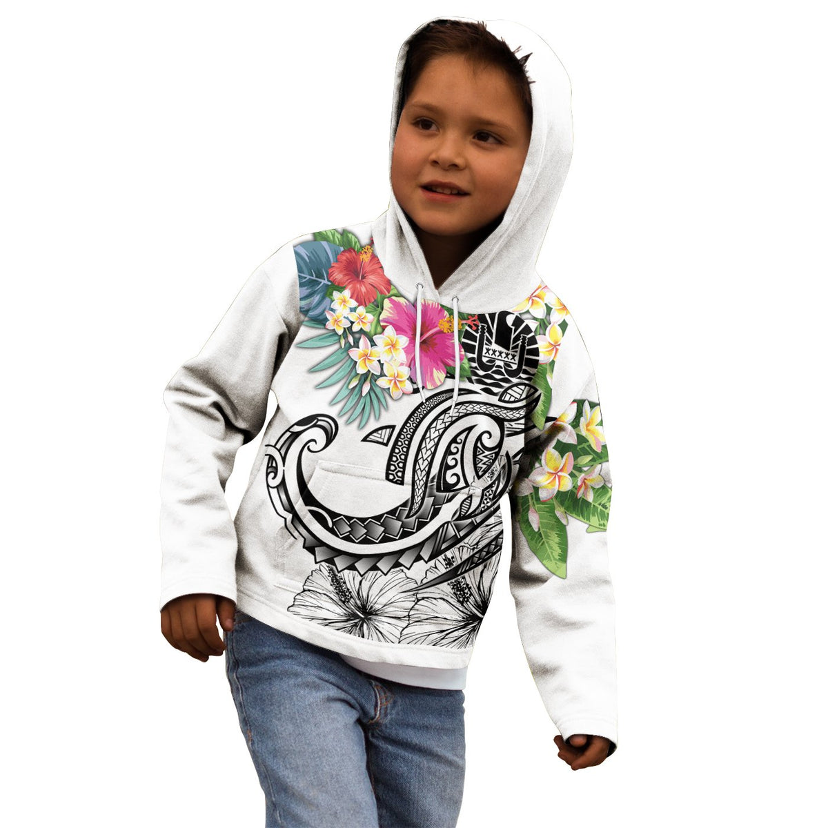 Tahiti Polynesian Hoodie Summer Plumeria (White) - Polynesian Pride