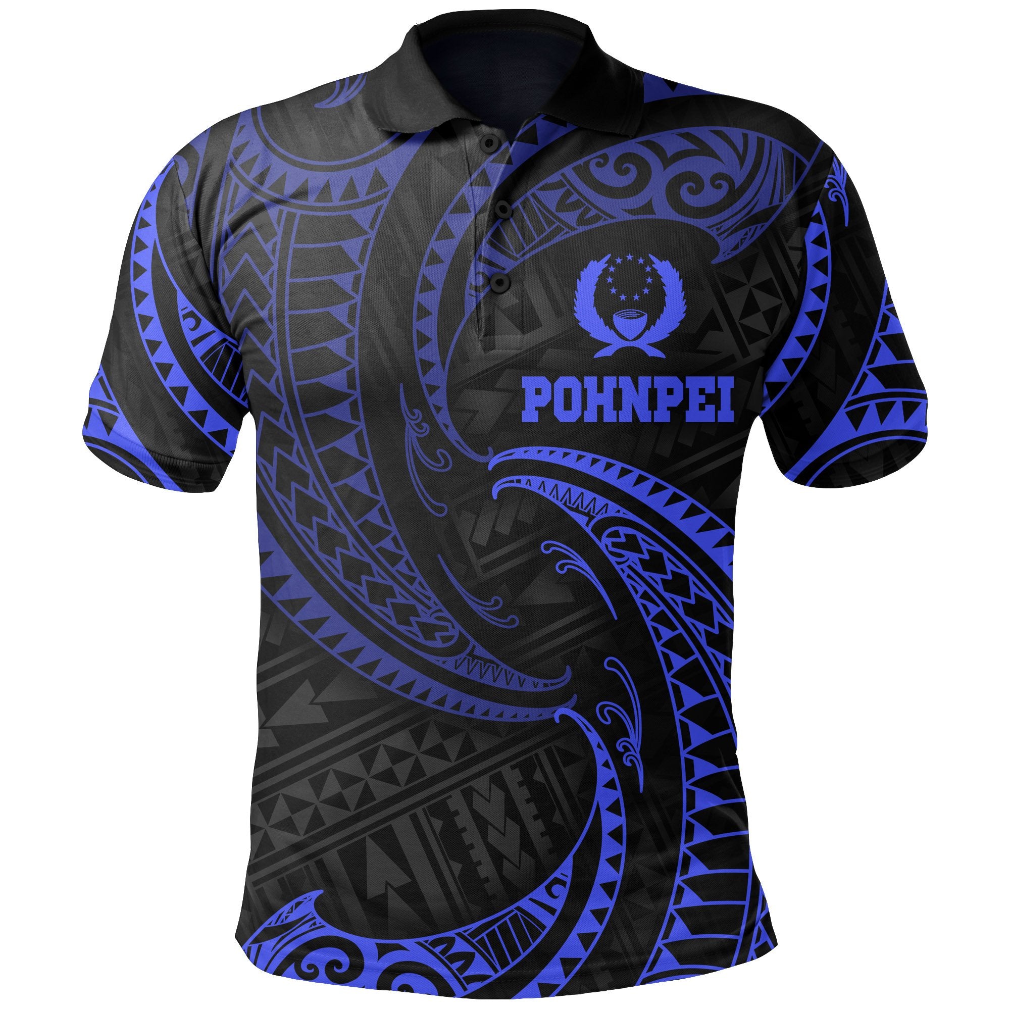 Pohnpei Micronesia Polo Shirt Blue Tribal Wave Unisex Blue - Polynesian Pride