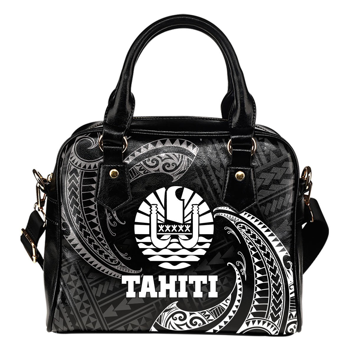 Tahiti Polynesian Shoulder Handbag - White Tribal Wave One Size Black - Polynesian Pride