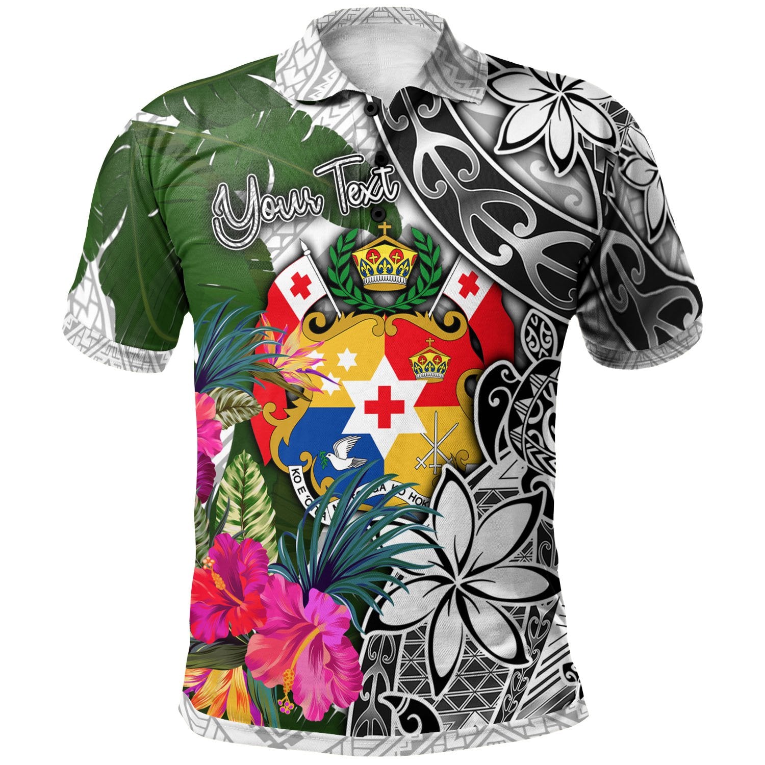 Tonga Custom Polo Shirt White Turtle Plumeria Banana Leaf Unisex White - Polynesian Pride