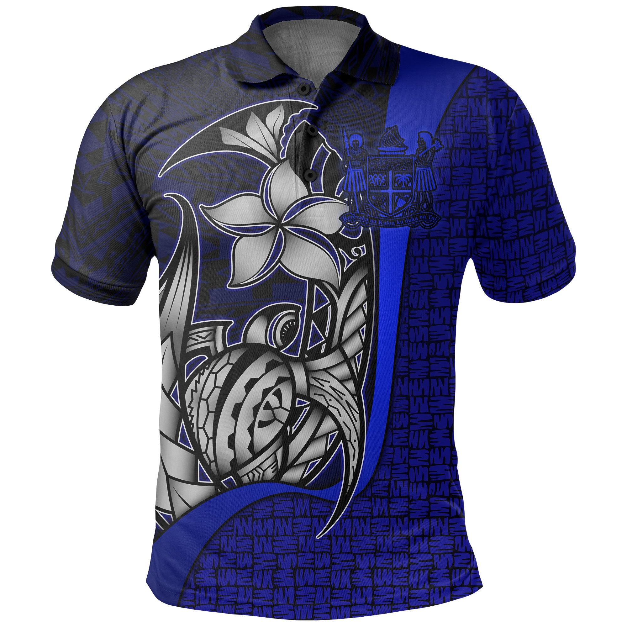 Fiji Polo Shirt Blue Coat of Arm Turtle with Hook Unisex BLUE - Polynesian Pride