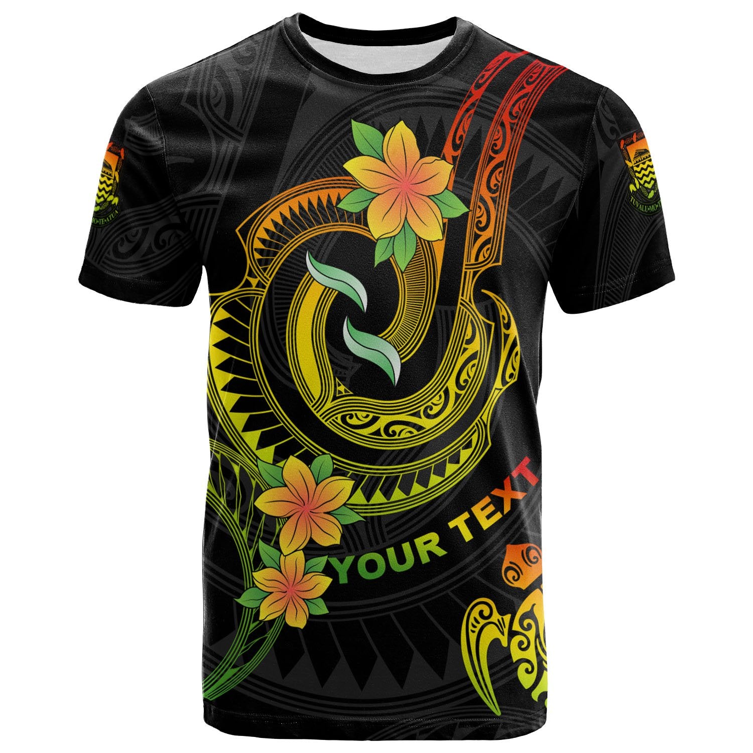 Tuvalu Custom T Shirt Reggae Plumeria Flowers with Spiral Patterns Unisex Art - Polynesian Pride