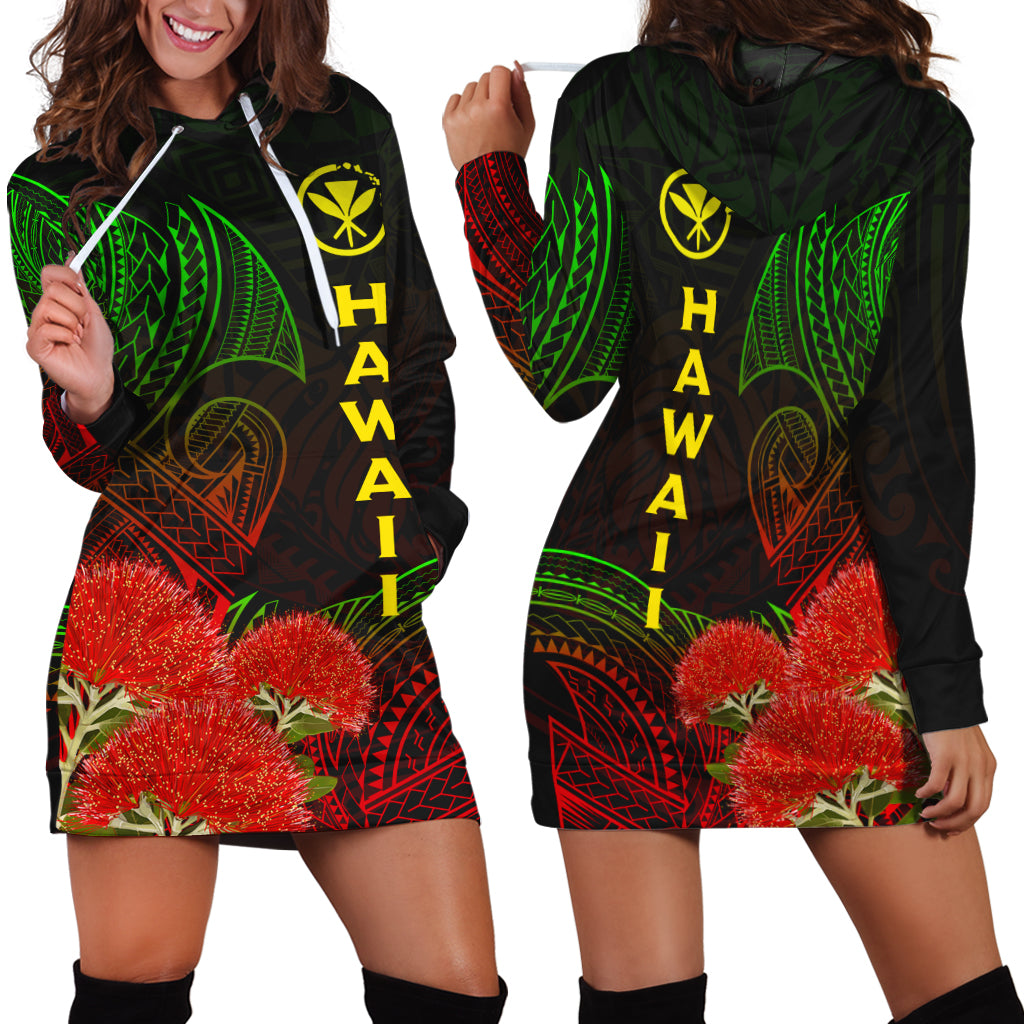 Hawaii Polynesian Hoodie Dress - Ohia Lehua - LT12 Black - Polynesian Pride