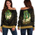 Pohnpei Women's Off Shoulder Sweater - Polynesian Gold Patterns Collection Black - Polynesian Pride