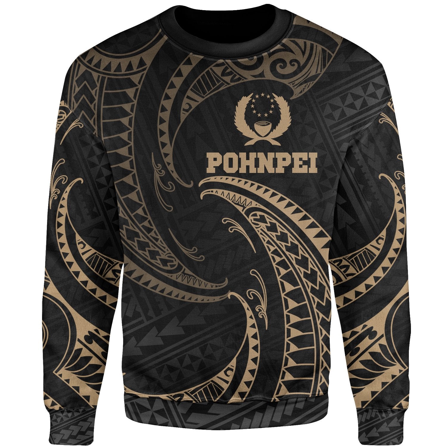 Pohnpei Micronesia Sweater - Gold Tribal Wave Unisex Gold - Polynesian Pride