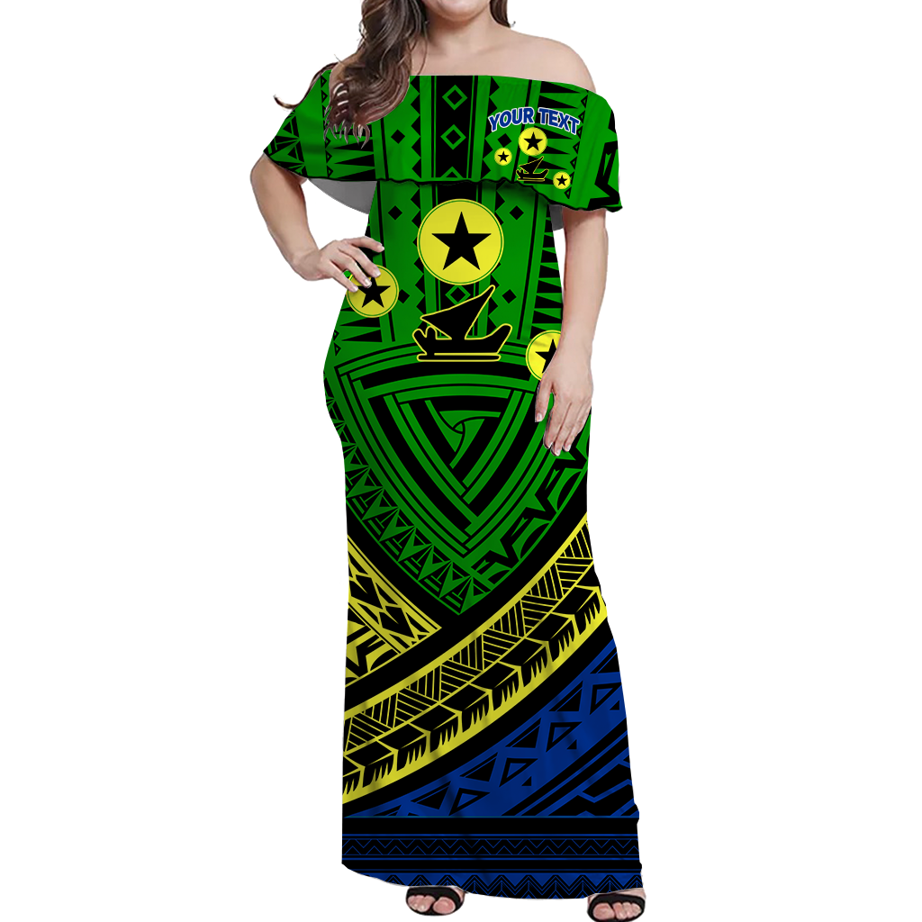 (Custom Personalised) Vanuatu Malampa Province Tribal Pattern Women Off Shoulder Long Dress - LT12 Long Dress Green - Polynesian Pride