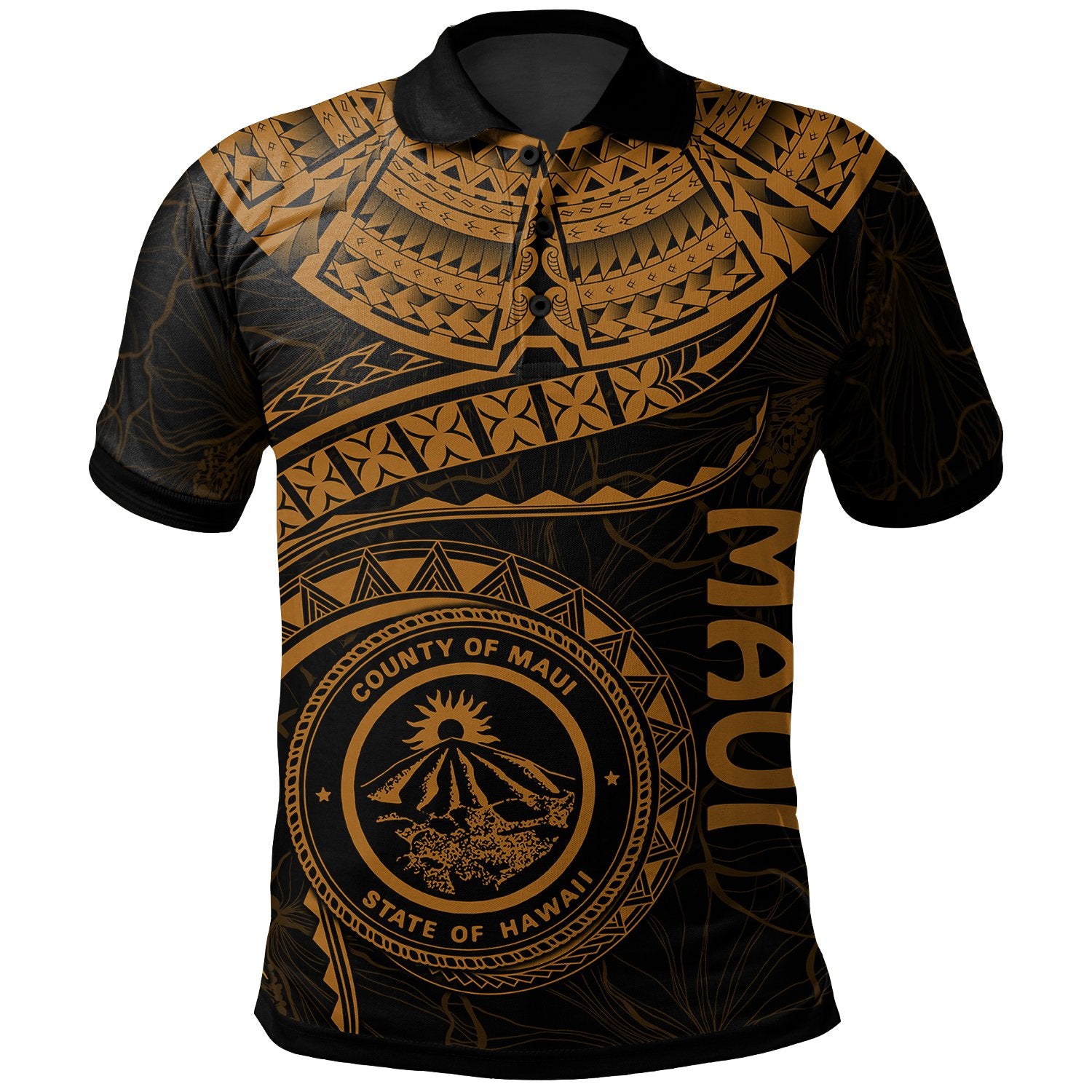 Polynesian Hawaii Polo Shirt Maui Polynesian Waves (Golden) Unisex Golden - Polynesian Pride