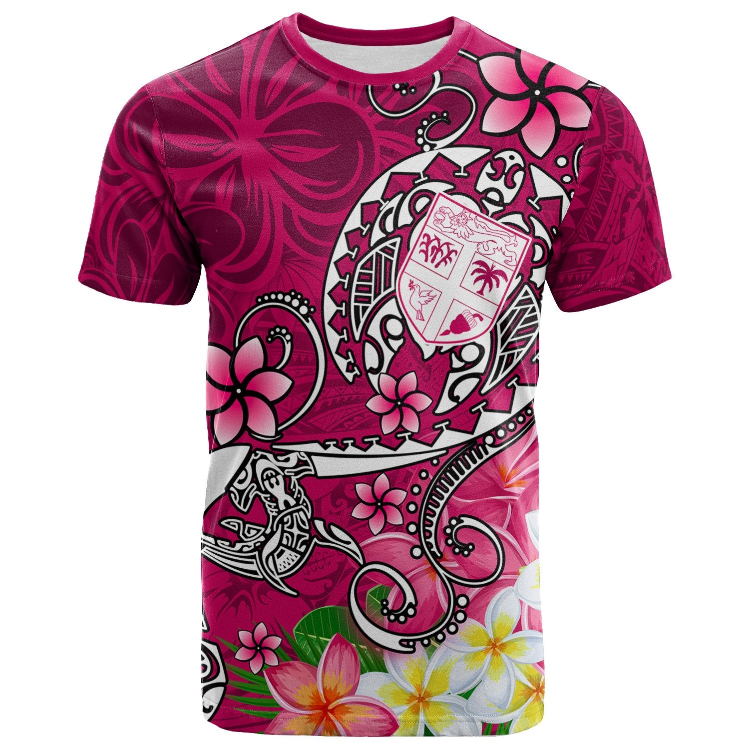 Fiji T Shirt Turtle Plumeria (Pink) Unisex Pink - Polynesian Pride