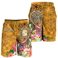 Tonga Custom Personalised Men's Shorts - Turtle Plumeria (GOLD) - Polynesian Pride