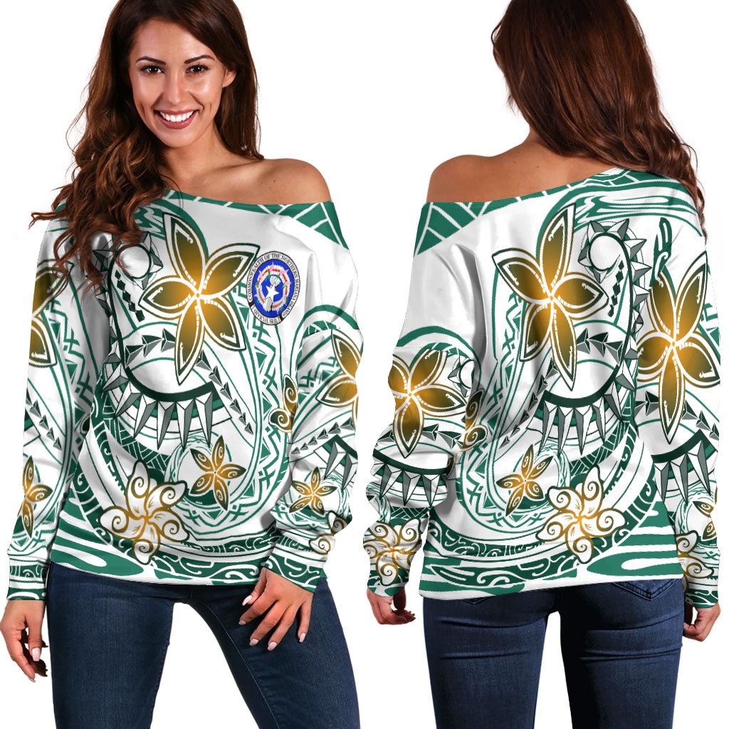 Northern Mariana Islands Women's Off Shoulder Sweaters - Spring Style Green - Polynesian Pride