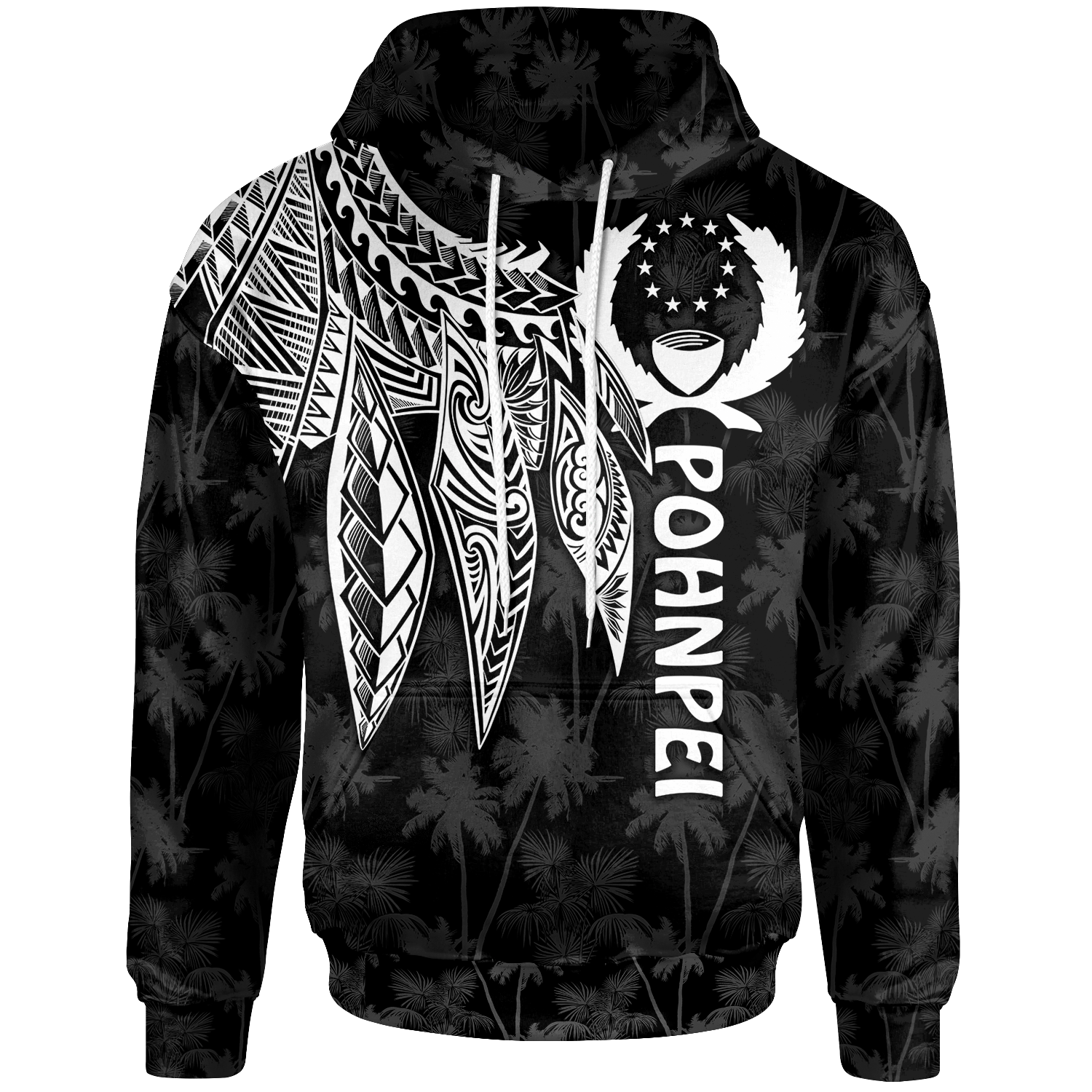 Pohnpei Hoodie Polynesian Wings (White) Unisex White - Polynesian Pride