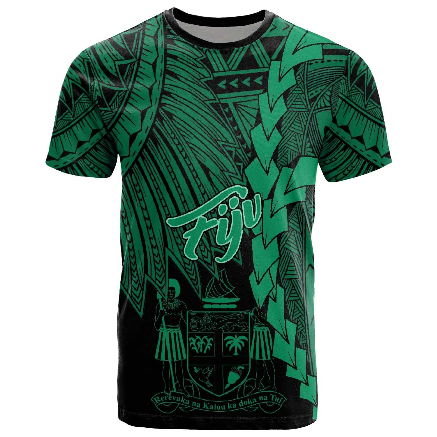 Fiji Polynesian T Shirt Tribal Wave Tattoo Green Unisex Green - Polynesian Pride