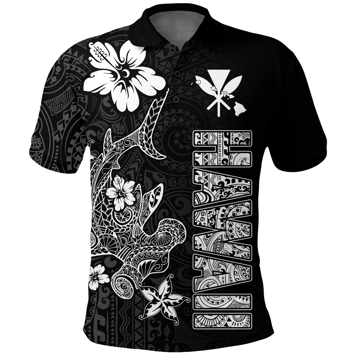Custom Hawaii Hammerhead Shark Hibiscus Hawaii Pattern Polo Shirt LT2 - Polynesian Pride