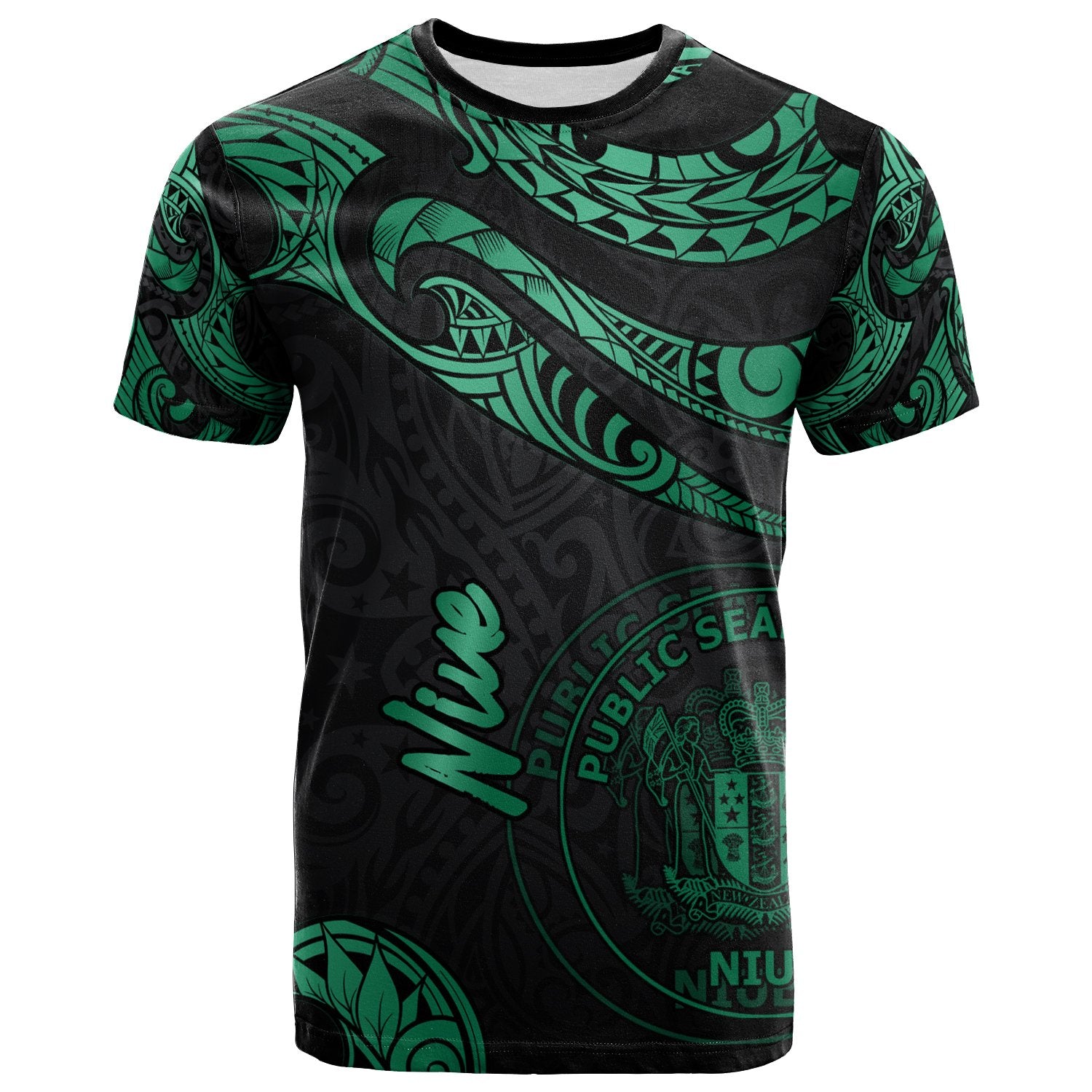 Niue Polynesian T Shirt Poly Tattoo Green Version Unisex Art - Polynesian Pride