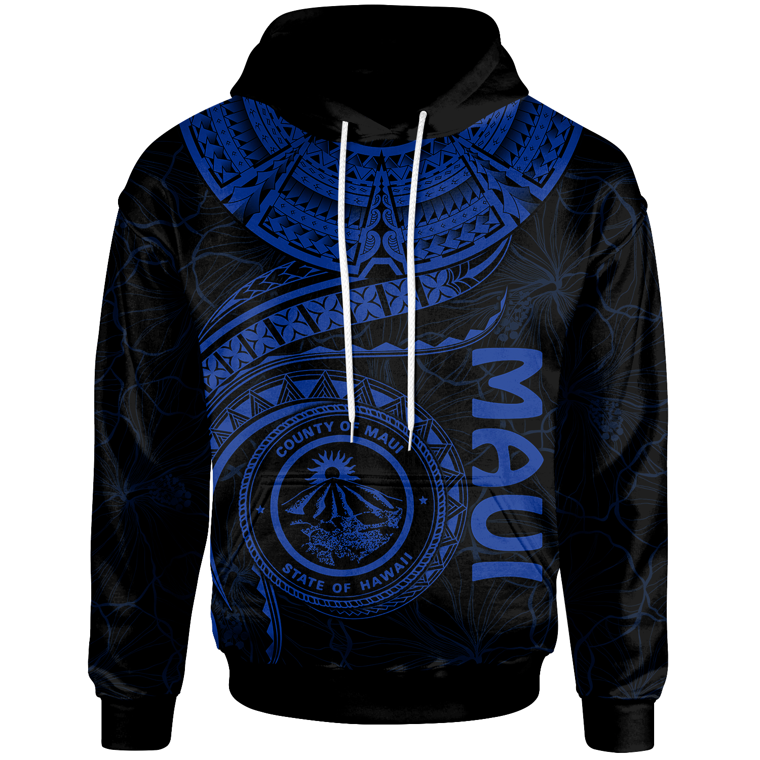 Polynesian Hawaii Hoodie Maui Polynesian Waves (Blue) Unisex Blue - Polynesian Pride