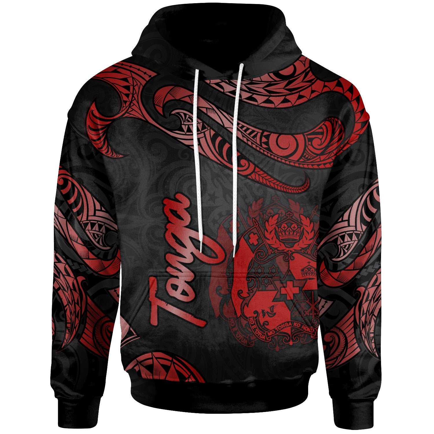 Tonga Hoodie Polynesian Tattoo Red Version Unisex Red - Polynesian Pride