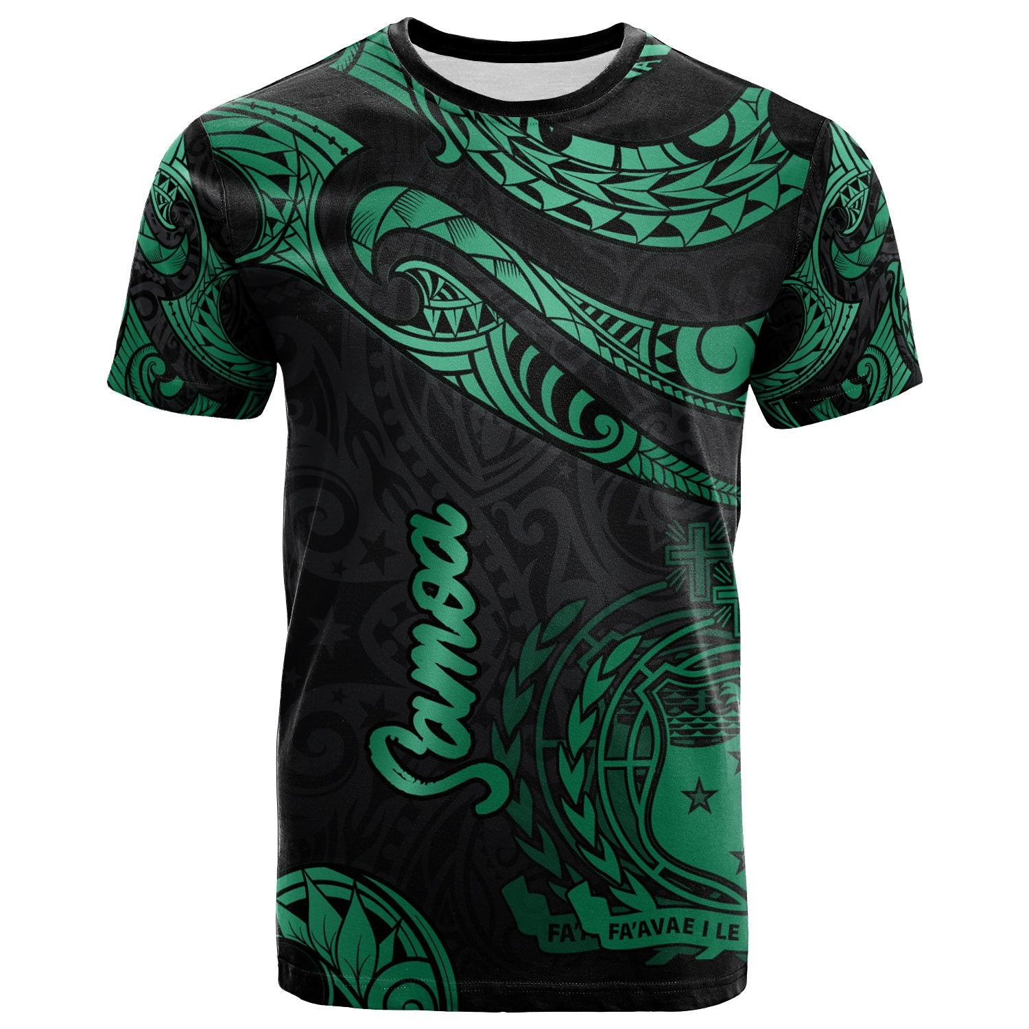 Samoa Polynesian T Shirt Poly Tattoo Green Version Unisex Art - Polynesian Pride