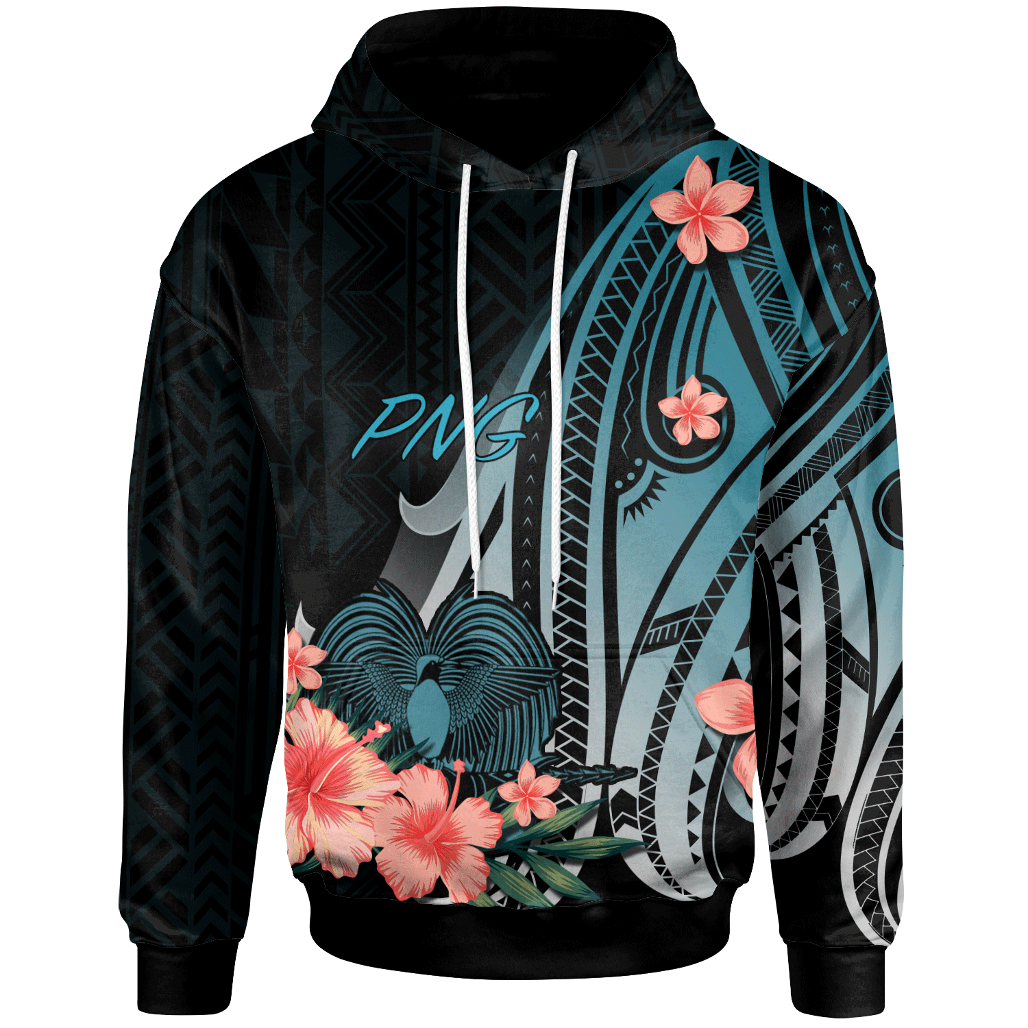 Papua New Guinea Hoodie Turquoise Polynesian Hibiscus Pattern Style Unisex Turquoise - Polynesian Pride