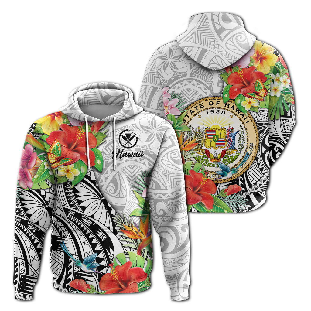 Hawaii Hibiscus Kanaka Polynesia Hoodie LT2 Hoodie WHITE - Polynesian Pride