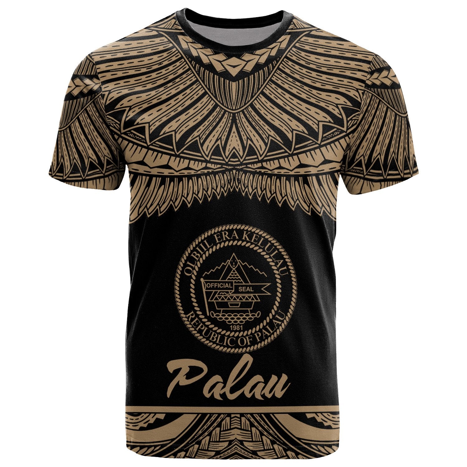 Palau Polynesian T Shirt Palau Pride Gold Version Unisex Art - Polynesian Pride