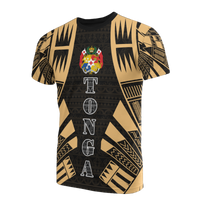 Tonga T Shirt Tonga Coat of Arms Polynesian Tattoo Gold Style Unisex Black-Gold - Polynesian Pride