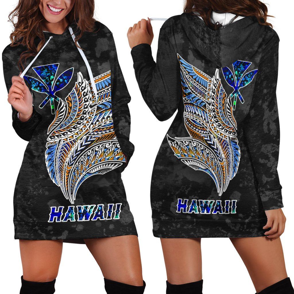 Polynesian Hawaii Hoodie Dress - Polynesian Wings Black - Polynesian Pride