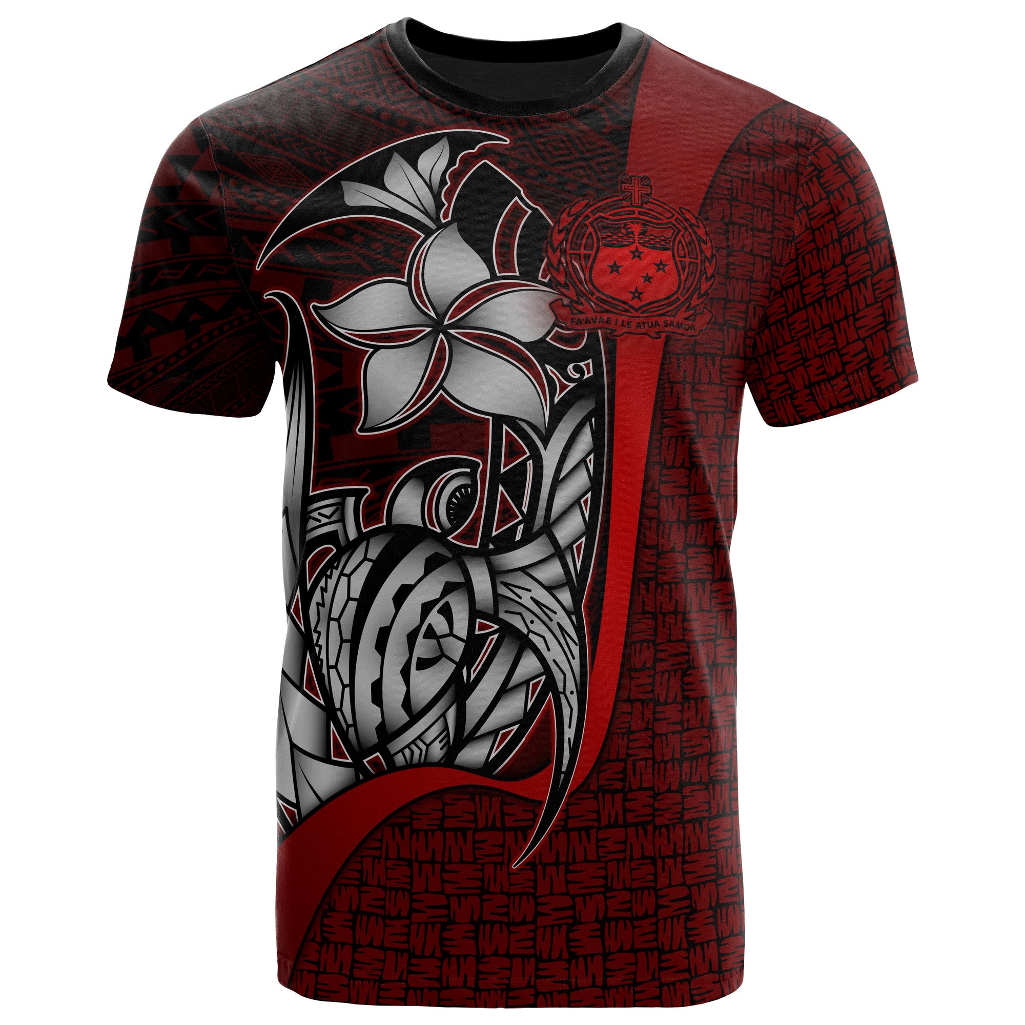 Samoa Polynesian T Shirt Red Turtle with Hook Unisex RED - Polynesian Pride