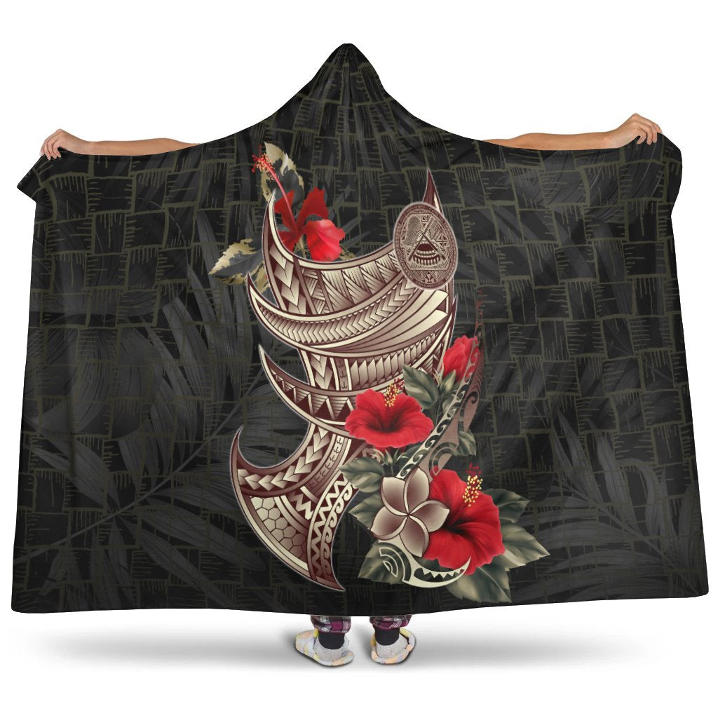 American Samoa Hooded Blanket - Polynesian Tribal Vintage Style Hooded Blanket Black - Polynesian Pride