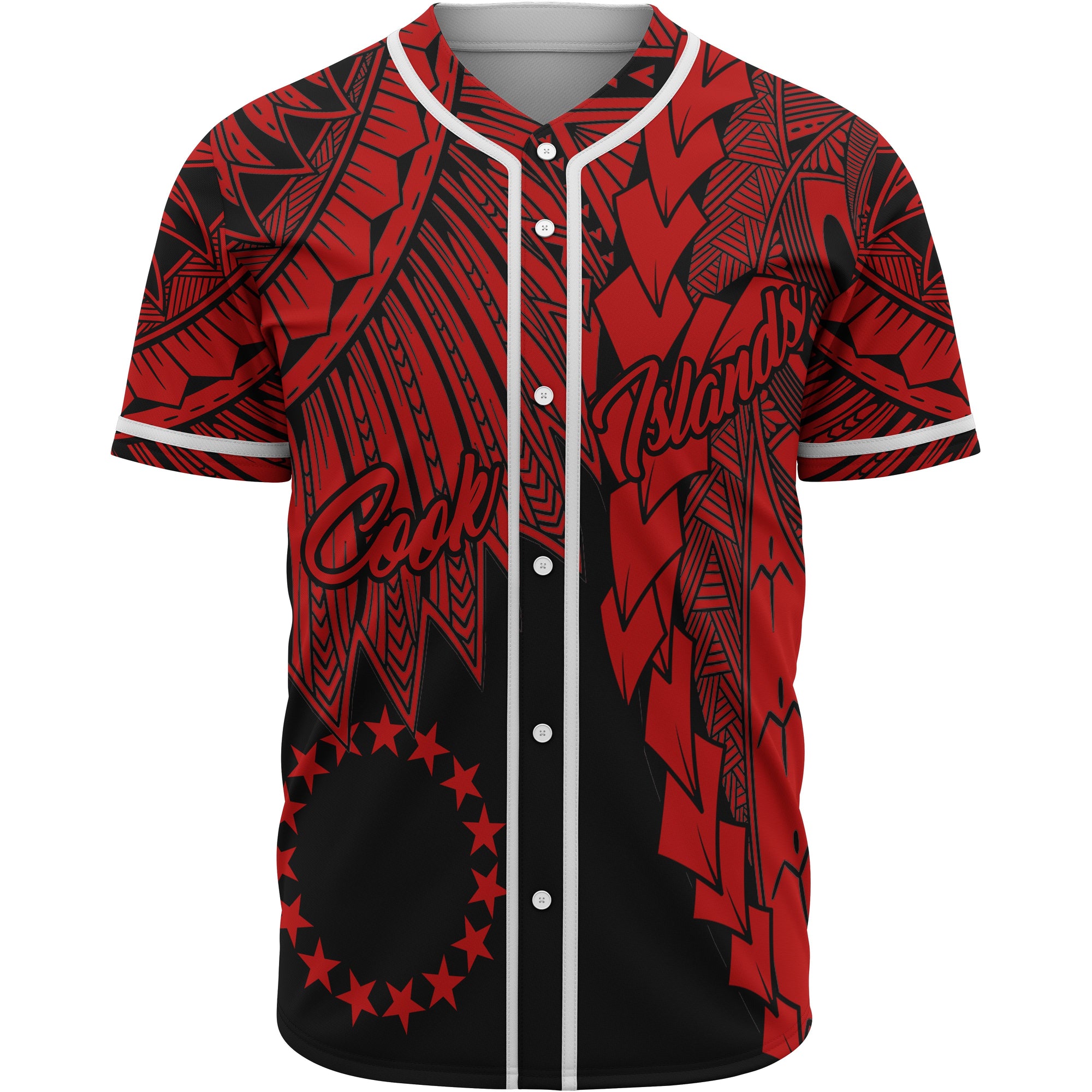 Cook Islands Polynesian Baseball Shirt - Tribal Wave Tattoo Red Unisex Red - Polynesian Pride