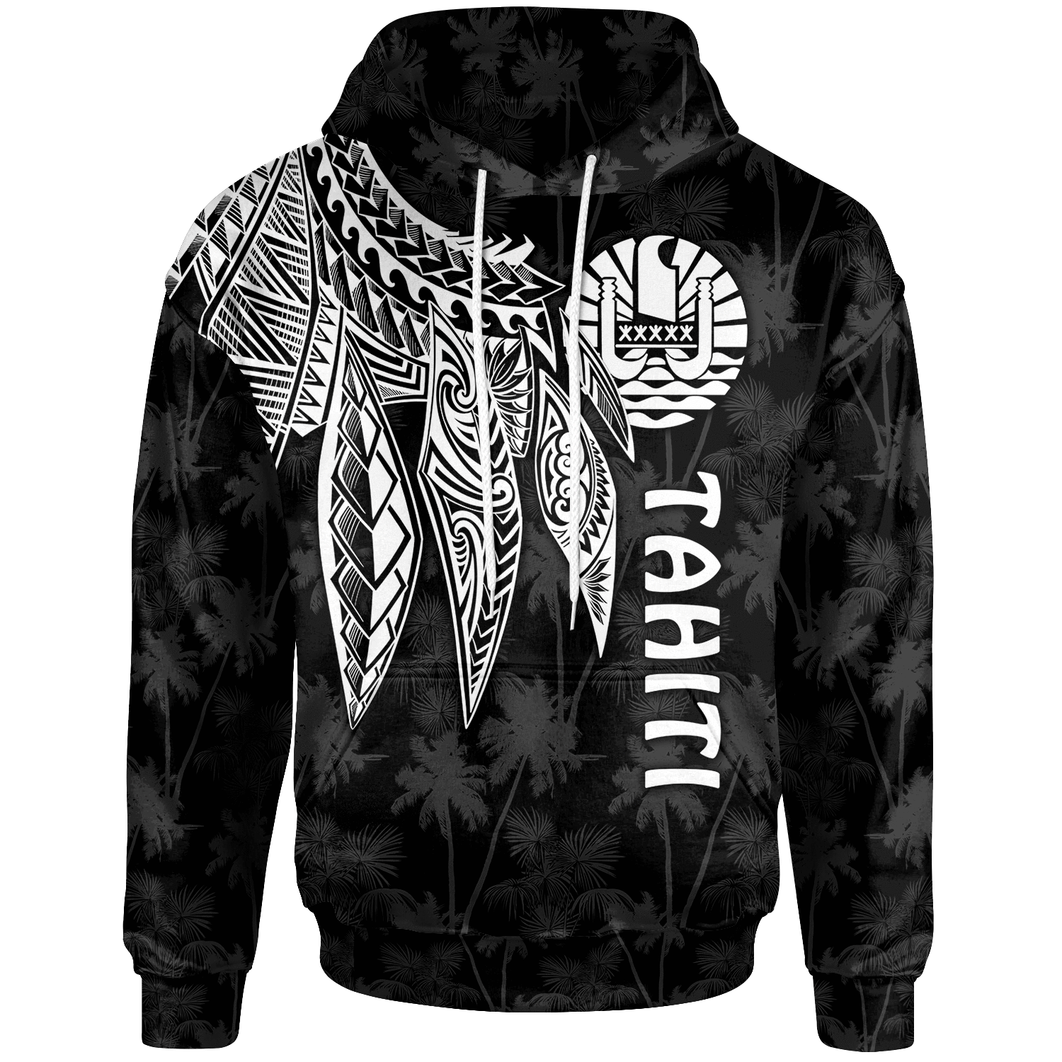 Tahiti Hoodie Polynesian Wings (White) Unisex White - Polynesian Pride