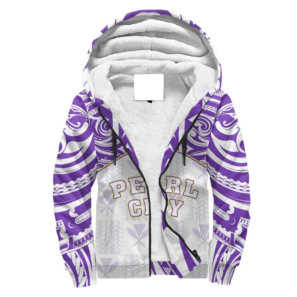 Hawaii Sherpa Hoodie - Kanaka Pearl City High School Sherpa Hoodie Demodern Style AH White - Polynesian Pride