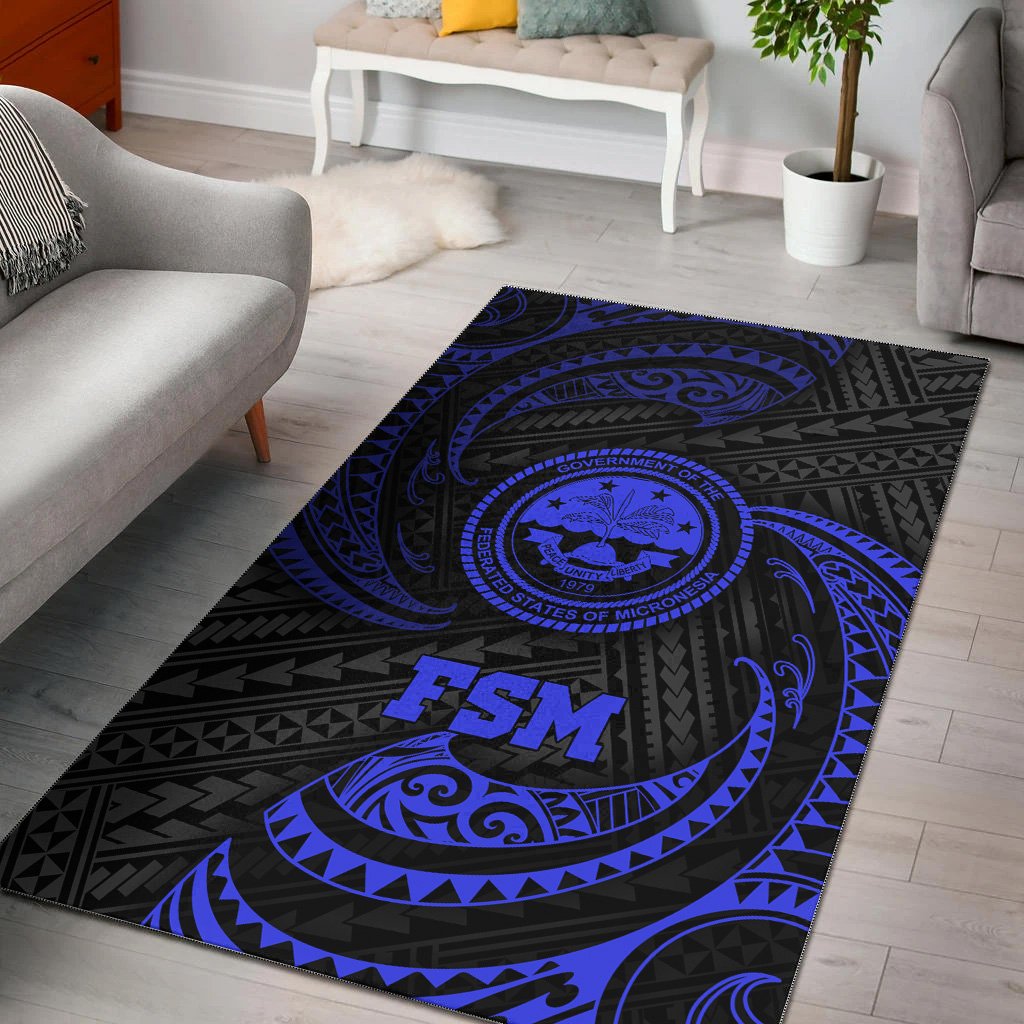 FSM Polynesian Area Rug - Blue Tribal Wave Blue - Polynesian Pride