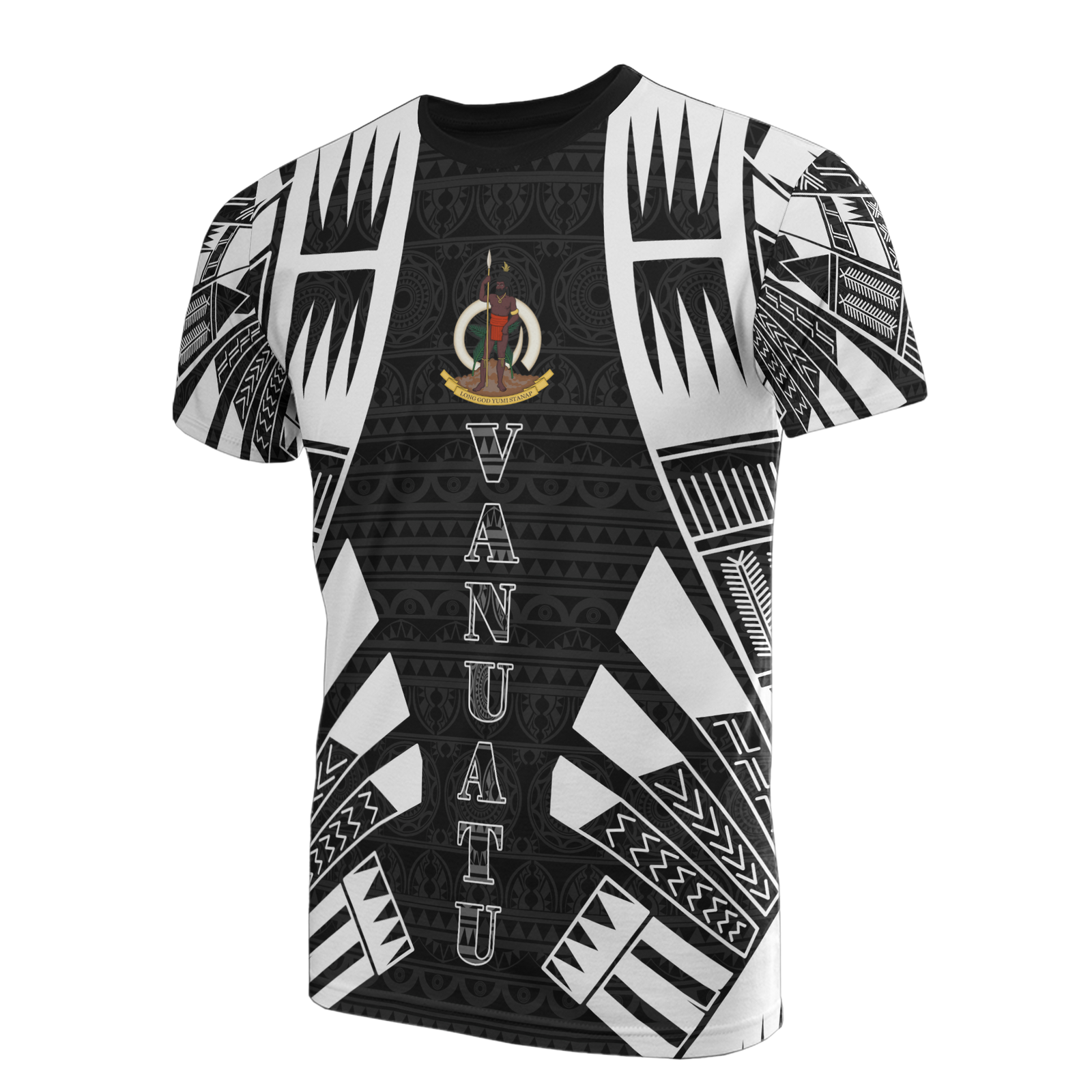 Vanuatu T Shirt Vanuatuan Coat of Arms Polynesian Tattoo Style Unisex Black - Polynesian Pride