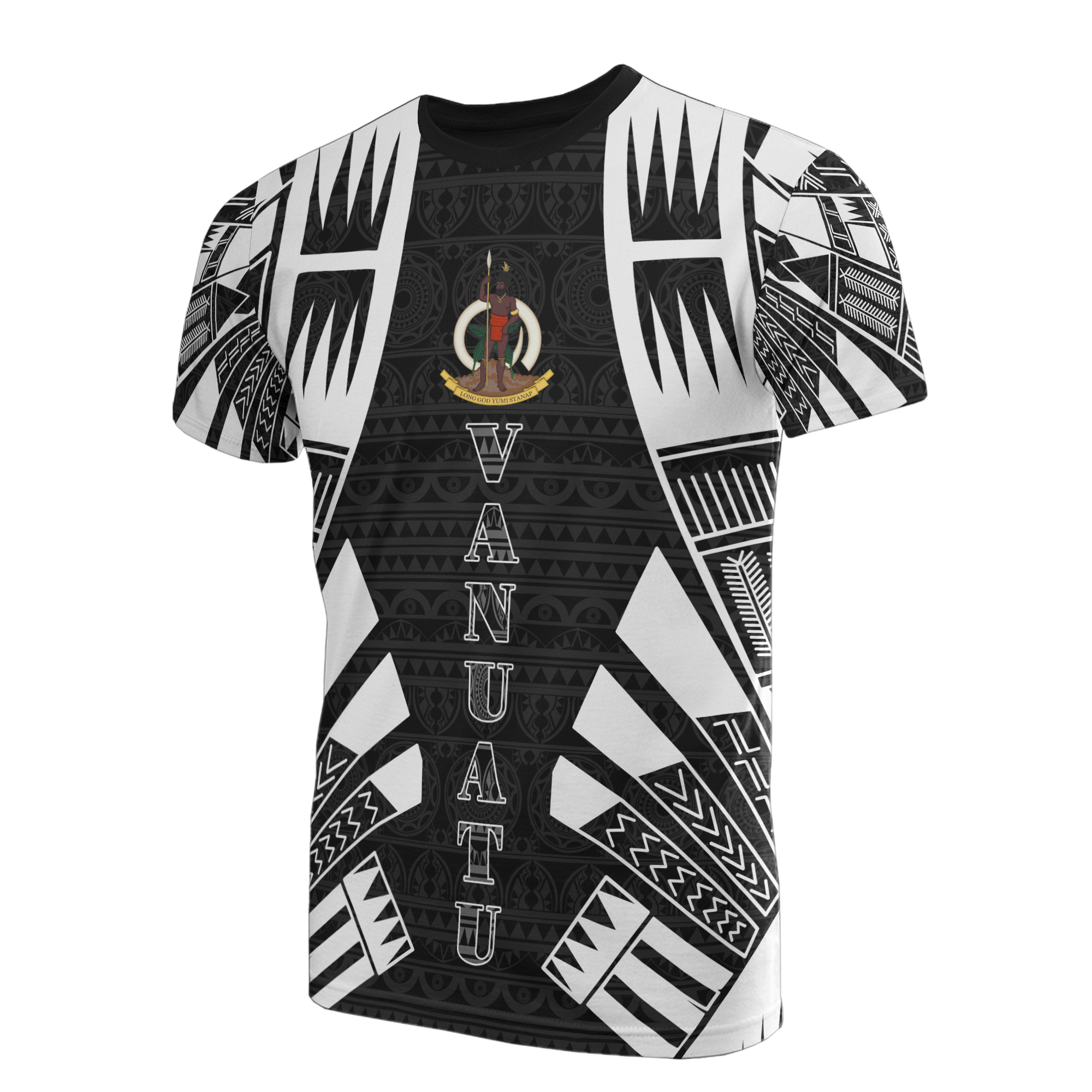 Vanuatu T Shirt Vanuatuan Coat of Arms Polynesian Tattoo Style Unisex Black - Polynesian Pride