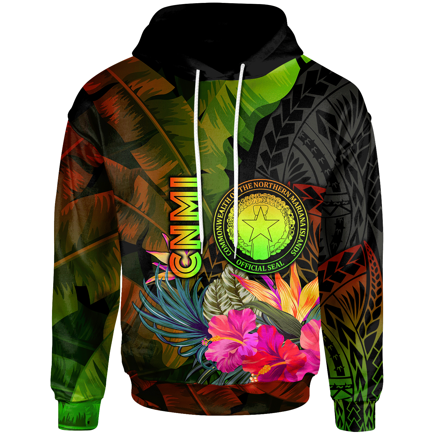 Northern Mariana Islands Polynesian Hoodie Hibiscus and Banana Leaves Unisex Reggae - Polynesian Pride