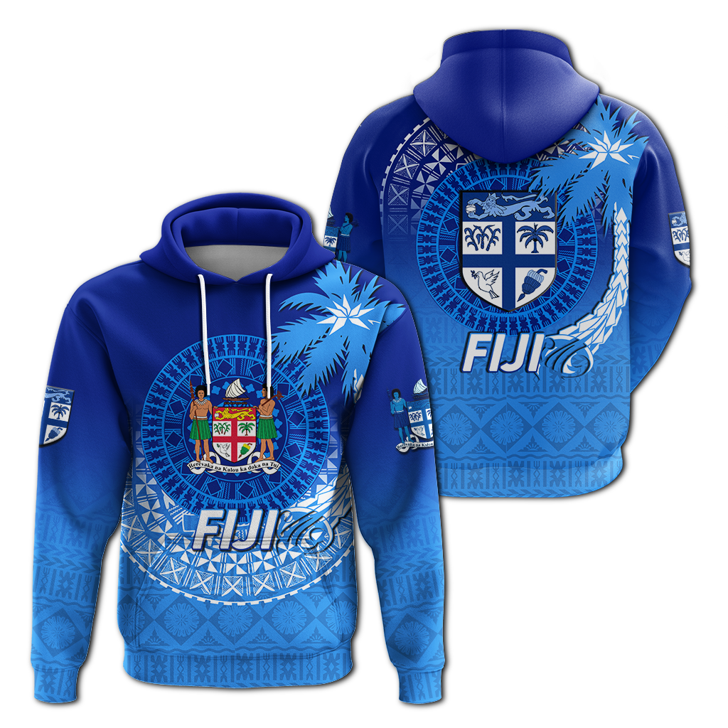 Fiji Tapa Tribal Coconut Tree Hoodie LT12 Hoodie Blue - Polynesian Pride