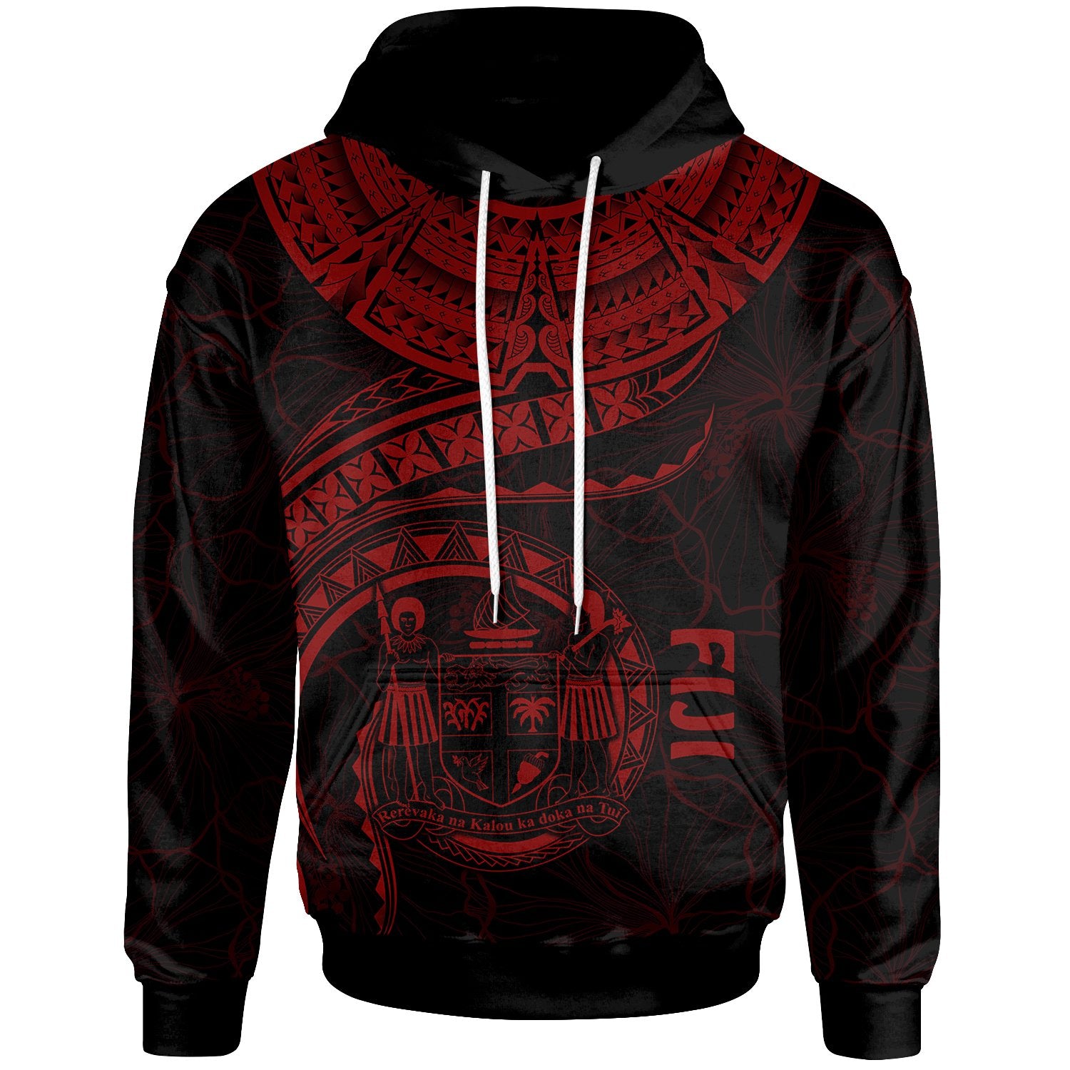 Fiji Polynesian Hoodie Fiji Waves (Red) Unisex Red - Polynesian Pride