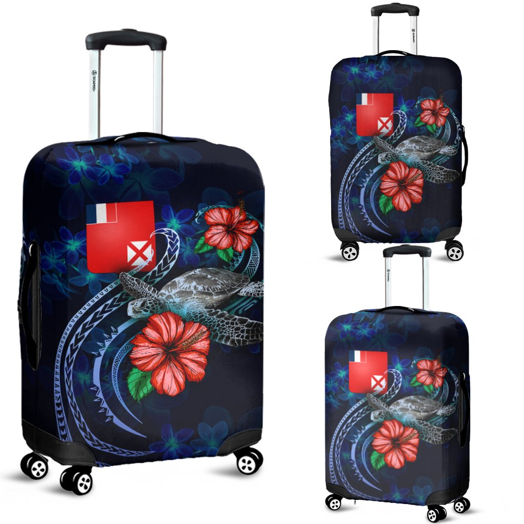 Wallis and Futuna Polynesian Luggage Cover - Blue Turtle Hibiscus Blue - Polynesian Pride