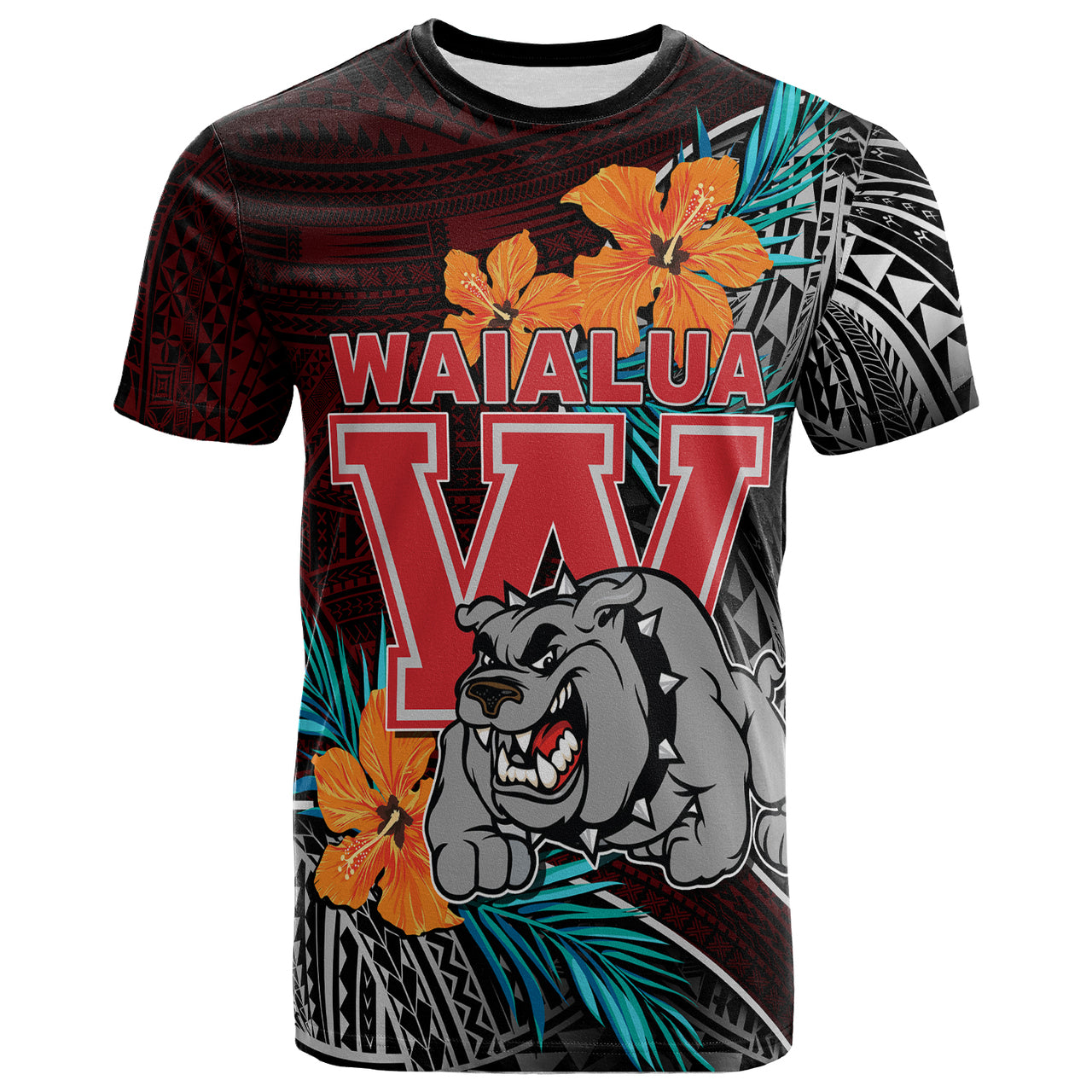 Hawaii Custom T Shirt Waialua High and Intermediate School Polynesian Tribal Pattern LT10 Red - Polynesian Pride