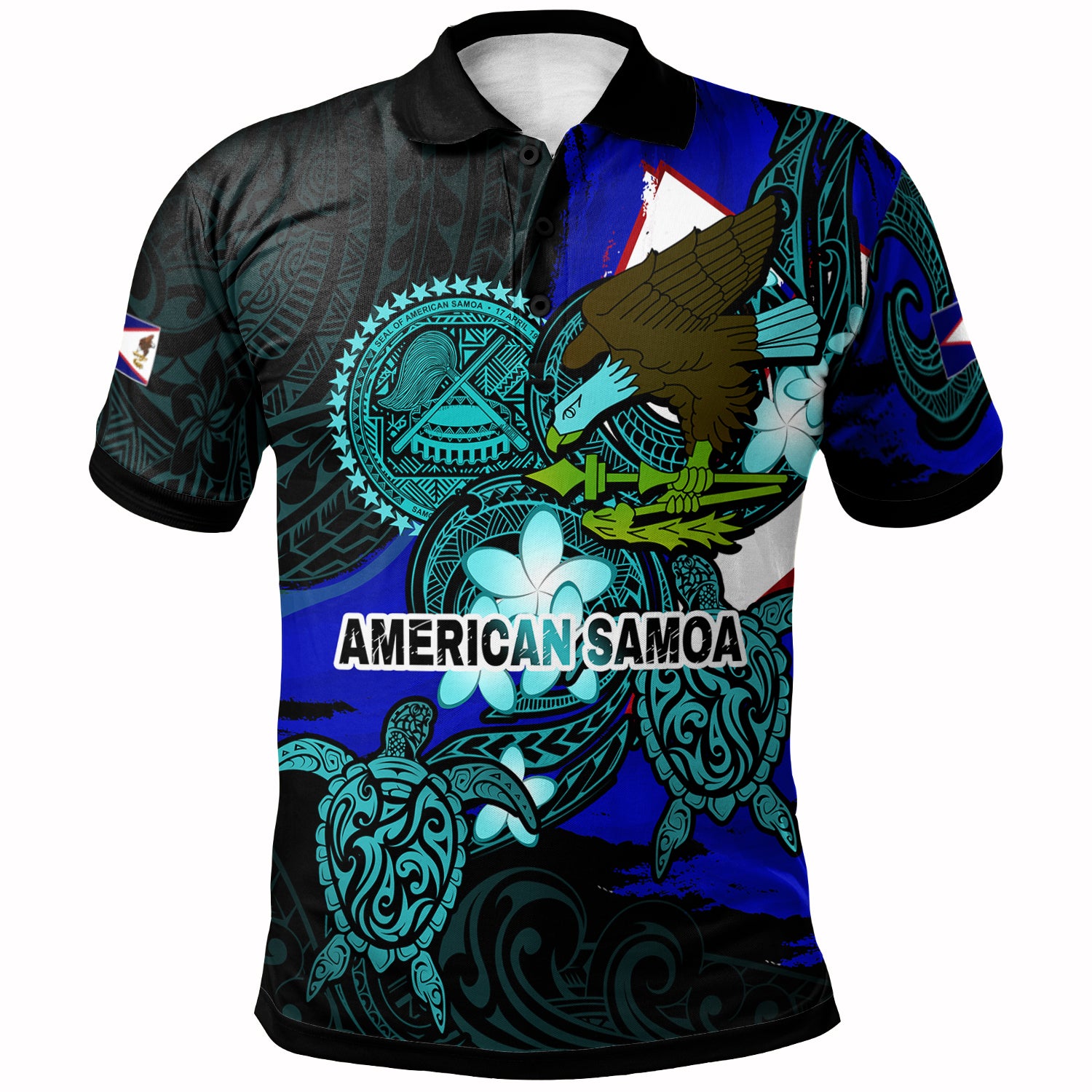 American Samoa Polo Shirt Amerika Samoa Independence Day With Bald Eagle and Polynesian Patterns LT10 Black - Polynesian Pride