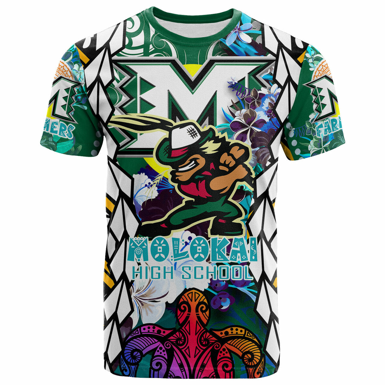 Hawaii Custom T Shirt Molokai High School SuPER Farmer With Polynesian Sea Turtle and Hibiscus Tribal Patterns LT10 Green - Polynesian Pride