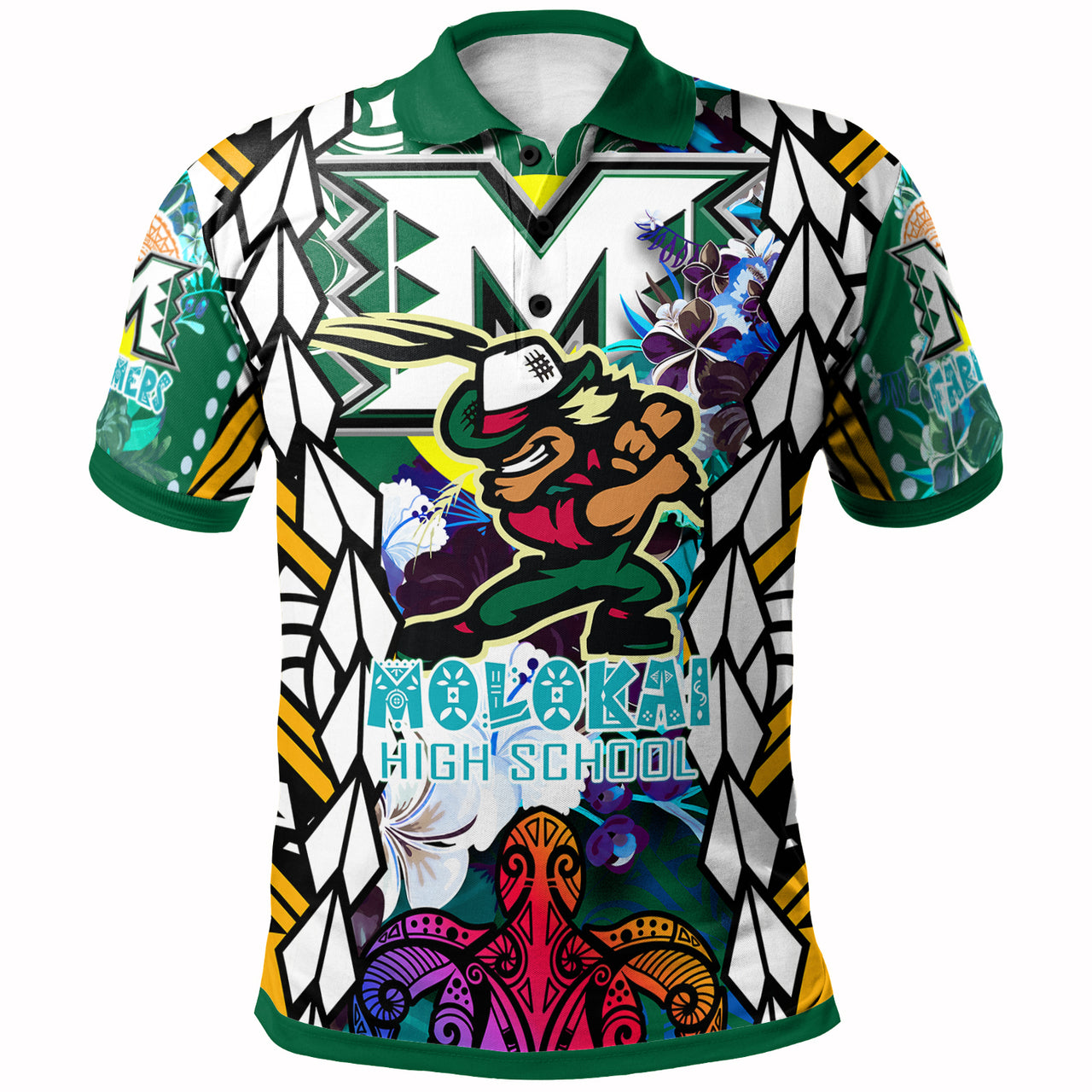 Hawaii Custom Polo Shirt Molokai High School SuPER Farmer With Polynesian Sea Turtle and Hibiscus Tribal Patterns LT10 Green - Polynesian Pride