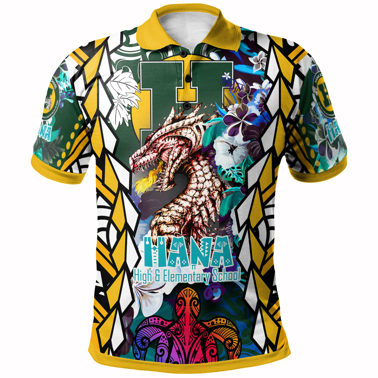 Hawaii Custom Polo Shirt Hana High and Intermediate School Fire Dragon Polynesian Culture Pride LT10 Green - Polynesian Pride