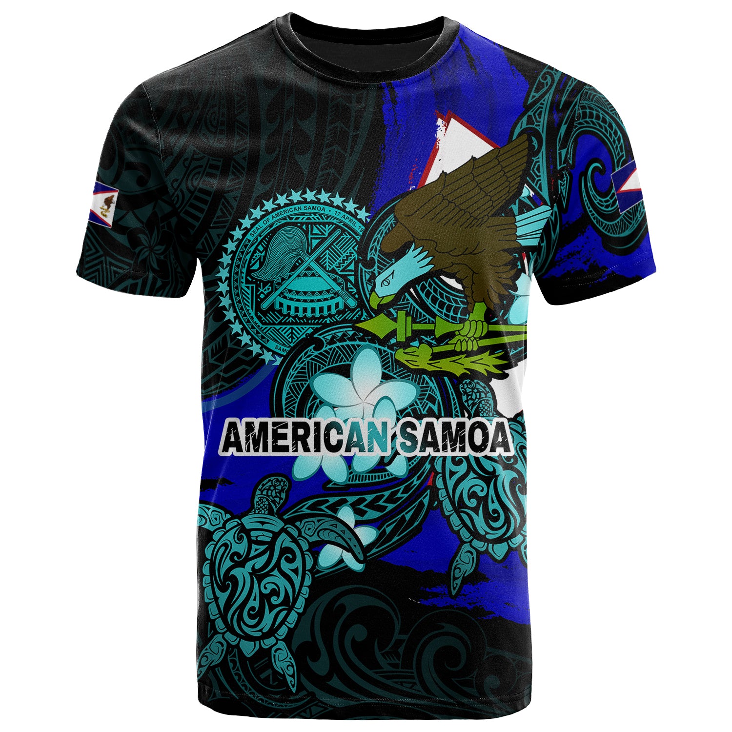 American Samoa T Shirt American Samoan Independence Day With Bald Eagle and Polynesian Patterns LT10 Black - Polynesian Pride