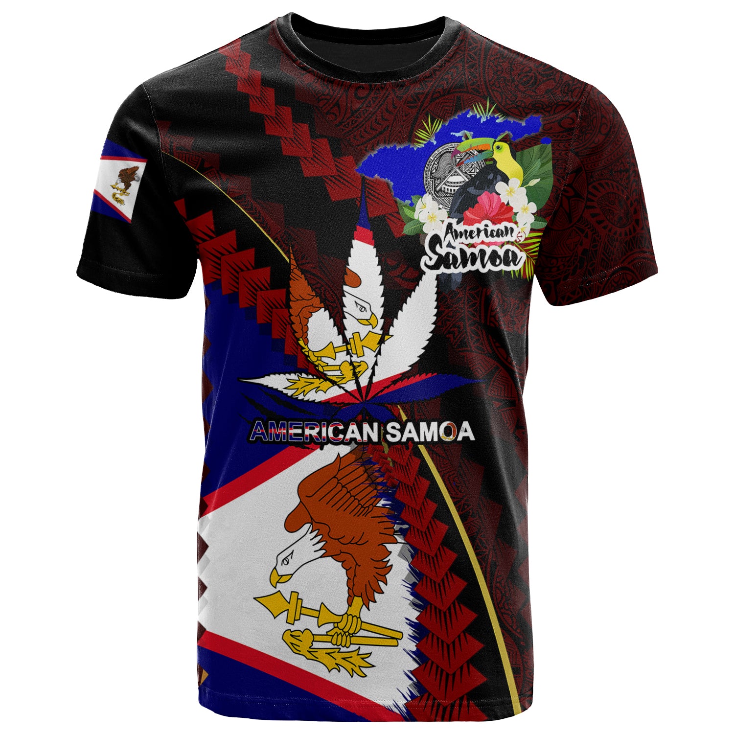 American Samoa T Shirt American Samoan Independence Day With State Flag and Marijuana Leaf Polynesian Style LT10 Red - Polynesian Pride