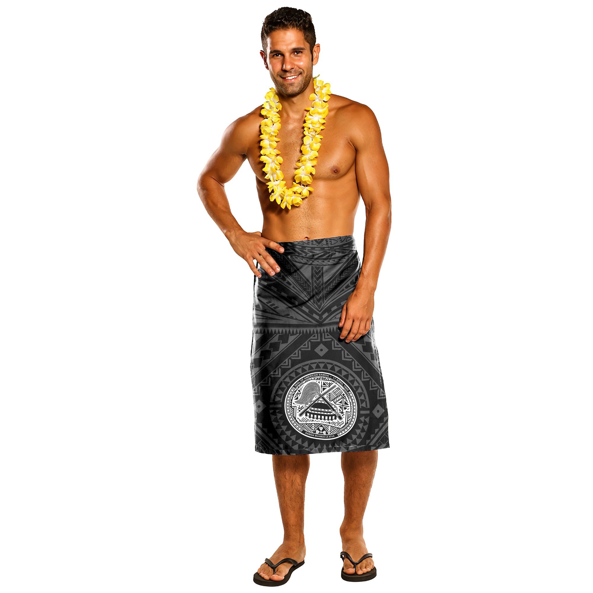 American Samoa Polynesian Lavalava - Samoa Coat Of Arms Polynesian Lavalava (Black) 01 One Size Black - Polynesian Pride