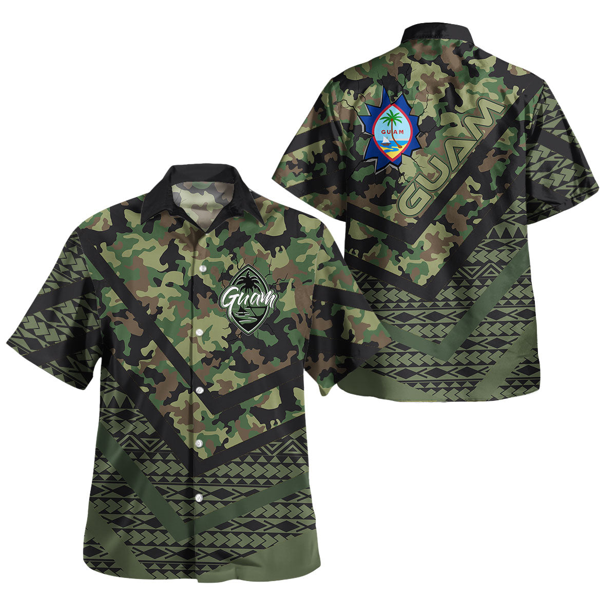 Guam Short Sleeve Shirt - Custom Guam Camo Deluxe Polynesian Tattoo Unisex Green - Polynesian Pride