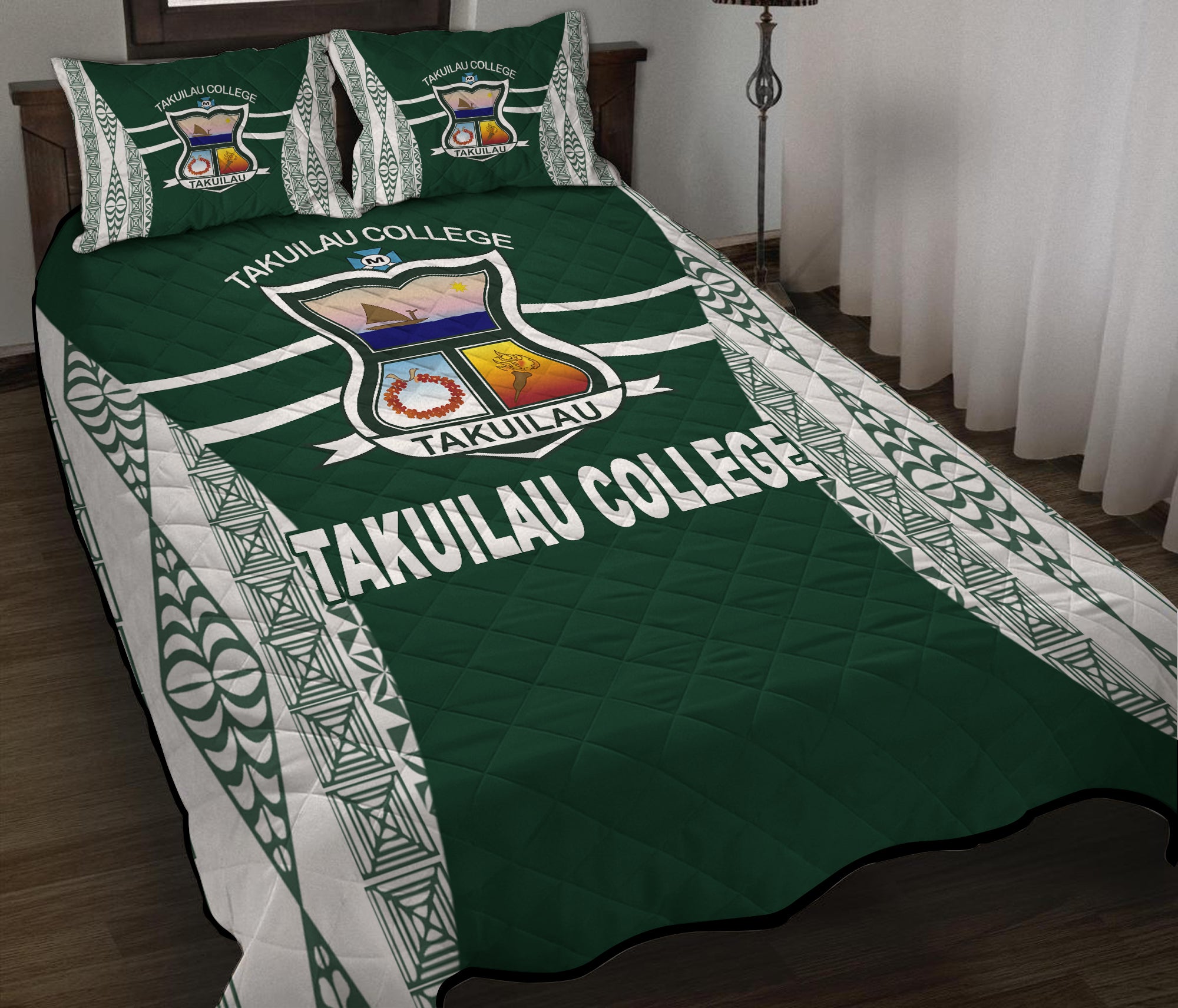 Takuilau College Tongan Patterns Quilt Bed Set - LT12 Quilt Bed Set Green - Polynesian Pride