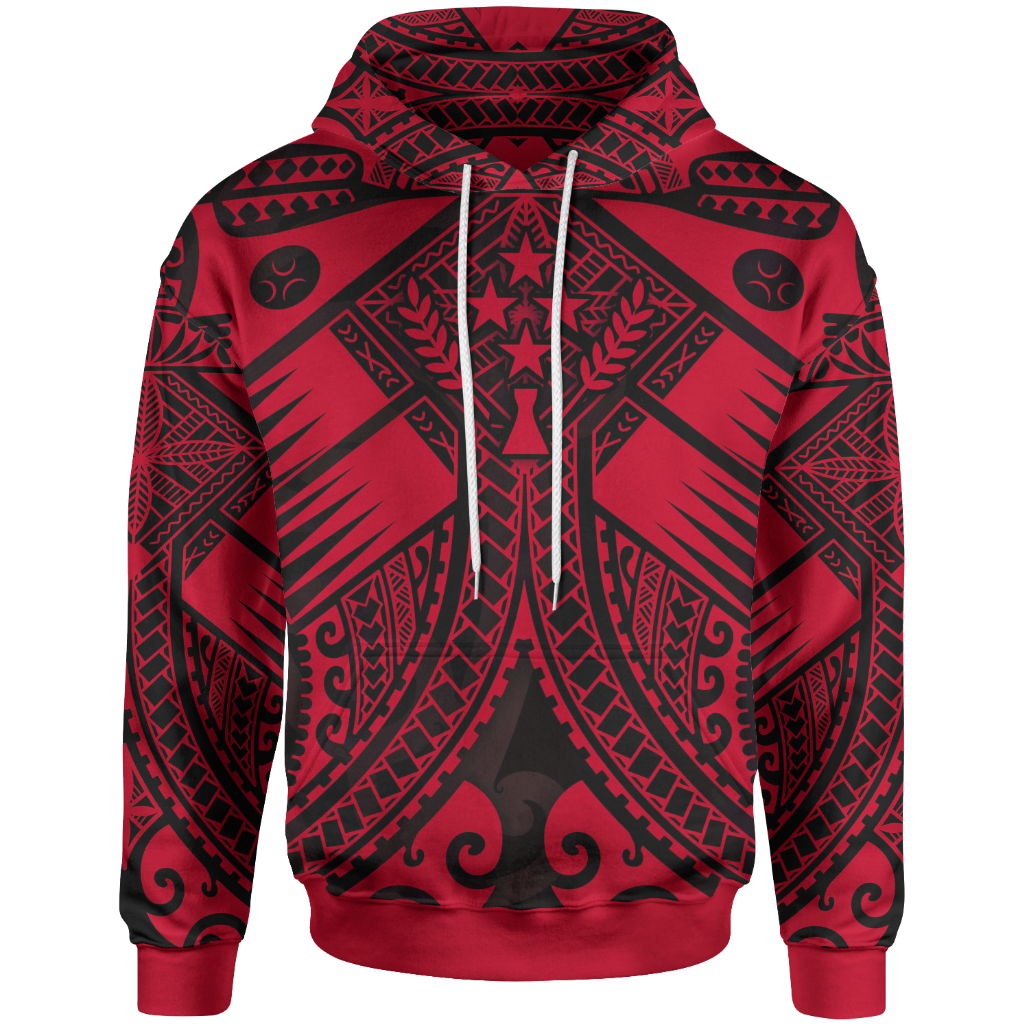 Kosrae Hoodie Red Seal with Polynesian Tattoo Unisex Red - Polynesian Pride